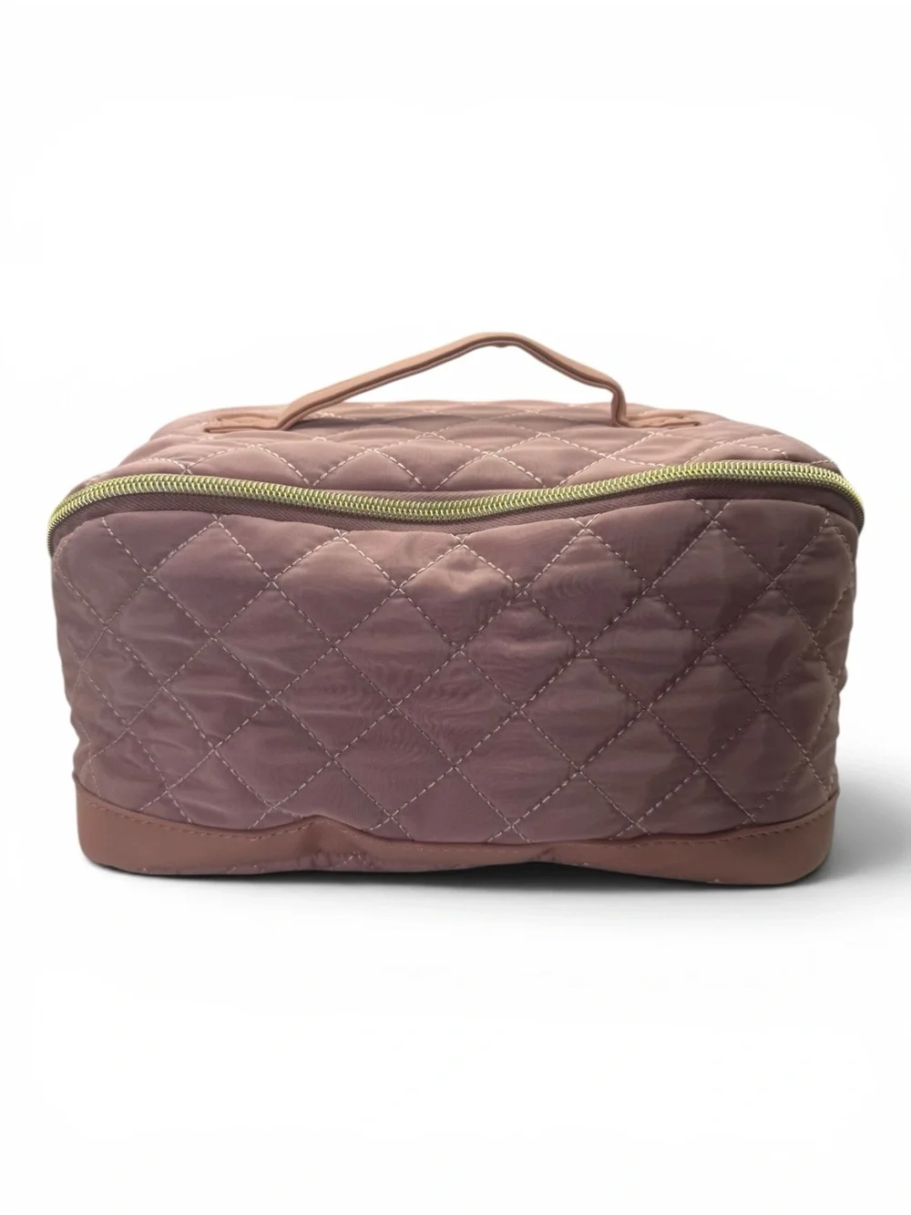 Quilted Mauve Travel Cosmetic Bag with Top Handle